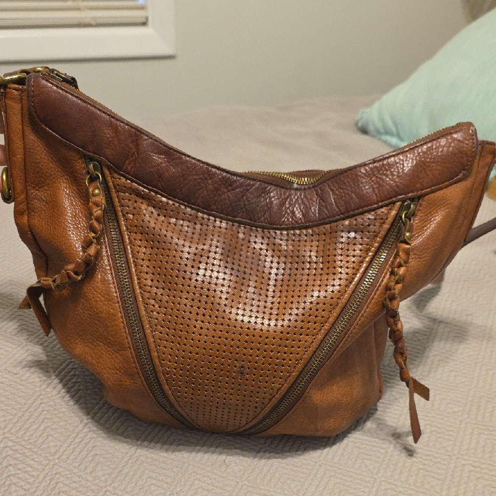 Lucky Brand Tan and Brown Leather Hobo Bag